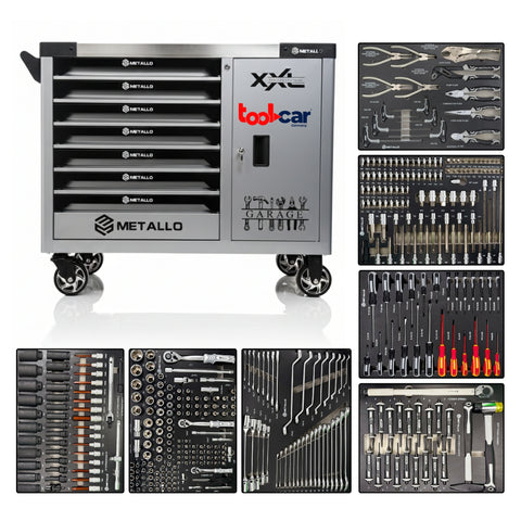 Werkstattwagen Metallo ToolCar | 7 volle Schubladen mit Werkzeugen befüllt inkl. Stauraum