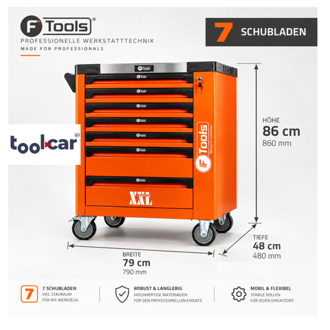F-Tools ToolCar Werkstattwagen | 7 volle Schubladen | Seitlicher Stauraum
