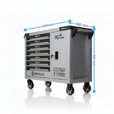 Werkstattwagen Metallo ToolCar | 7 volle Schubladen mit Werkzeugen befüllt inkl. Stauraum