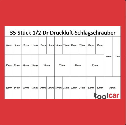 1/2 Schlagschrauber Steckschlüsseleinsätze 35 Teilig Metallo